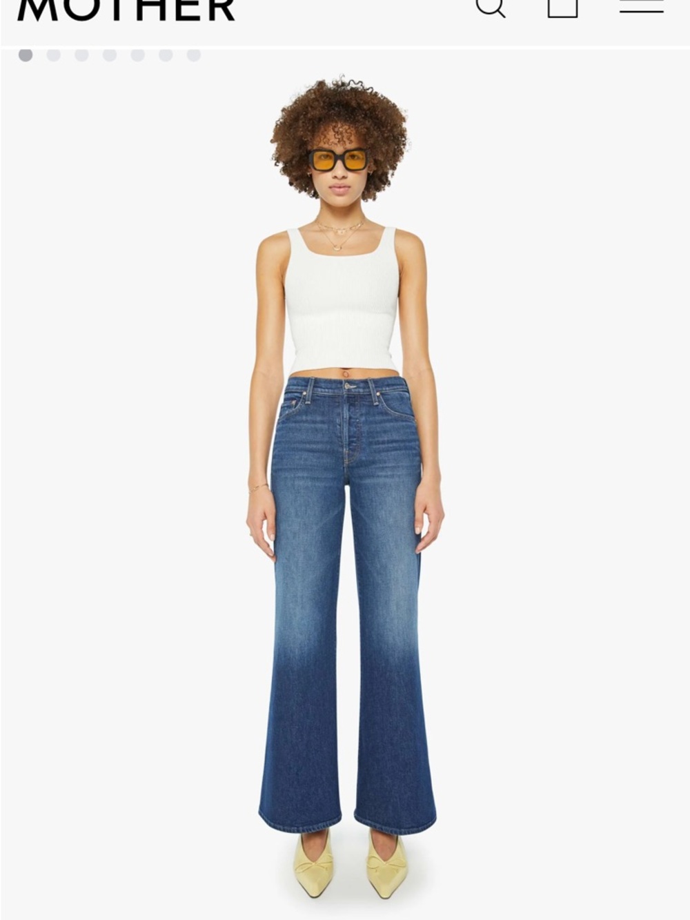 MOTHER High-Rise Wide Leg Jeans in Blue Denim